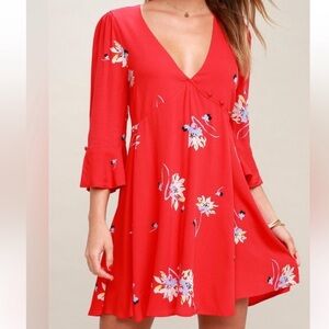 Free People Red Floral Wrap Dress
